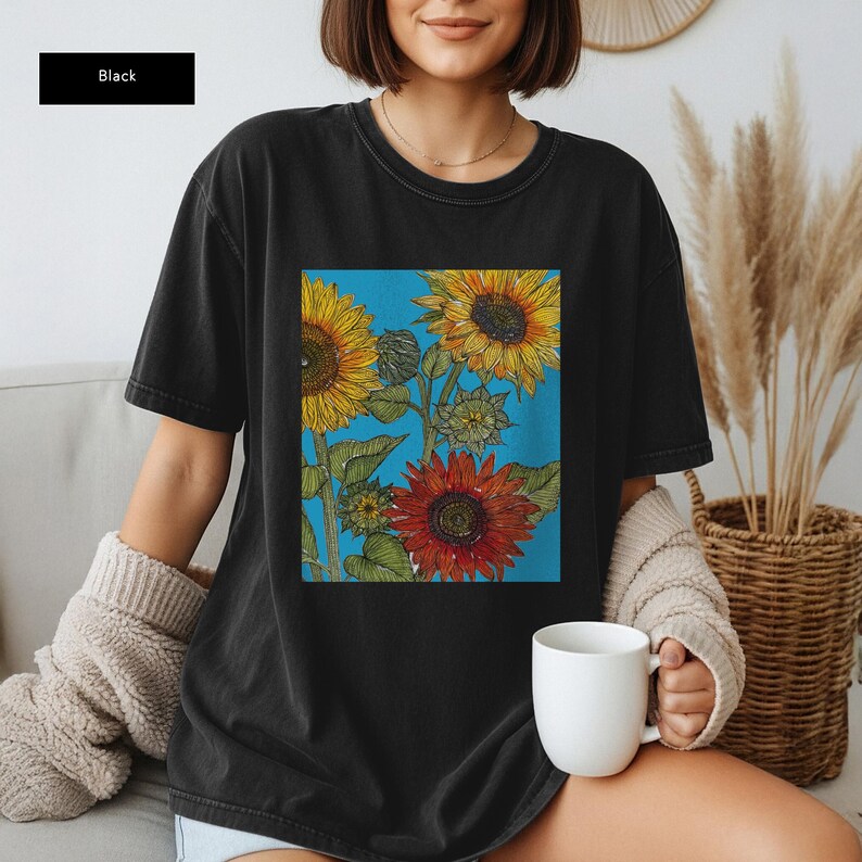 Vintage Sunflower Field Artistic Botanical Floral Painting Outdoor Nature Top