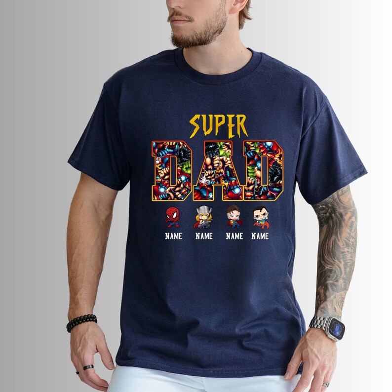 Super Dad or Kid - Custom Dad with Names - Personalized Father Gift - Superhero Style - Fathers Day