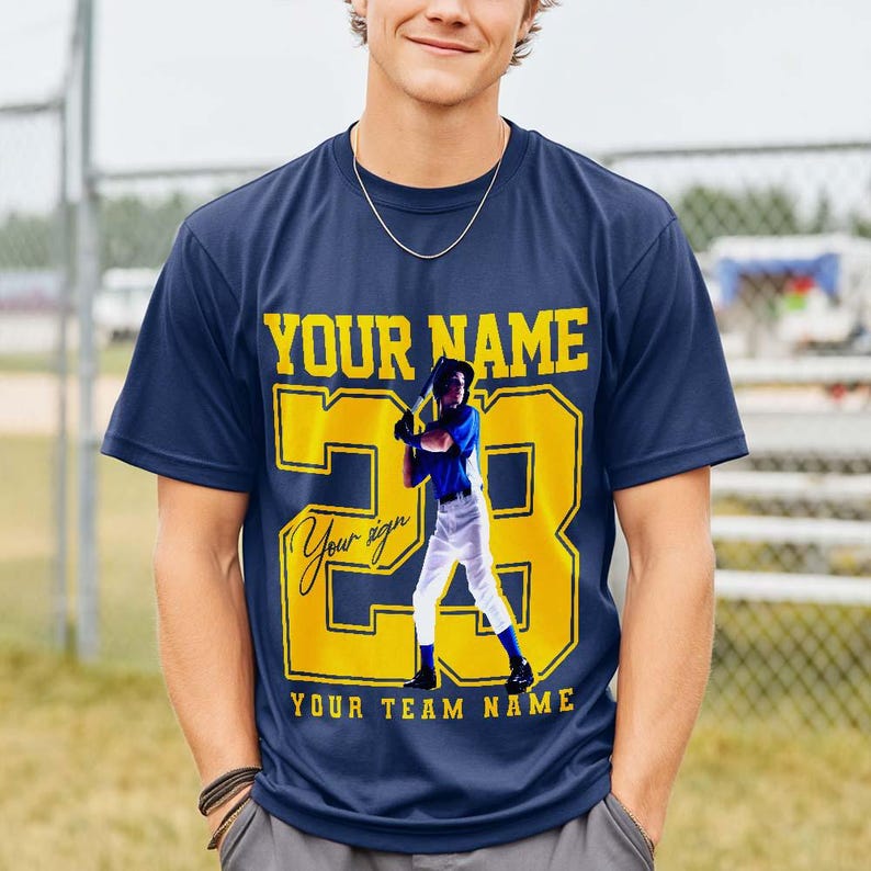 Personalized Sports Photo with Custom Name & Number - Baseball Player Gift for Kids and Fans