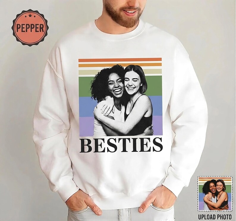 Custom Besties Photo Retro Sunset - Personalized Best Friends Pullover
