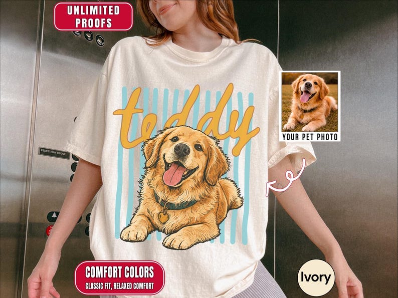 Custom Pet Portrait Retro Dog Cat Name Personalised Illustrated Animal Art Gift Top