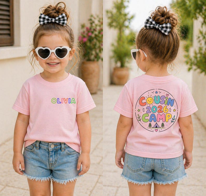 Custom Cousin Camp 2026 Kids Top - Personalized Name Front Colorful Outdoor Matching Apparel