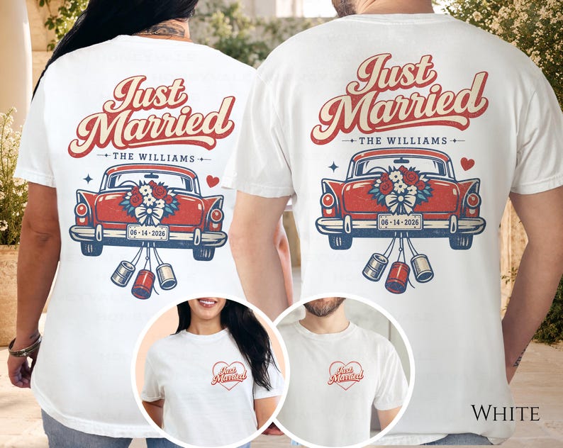 Custom Just Married Couple - Retro Wedding - Personalized Bride Groom