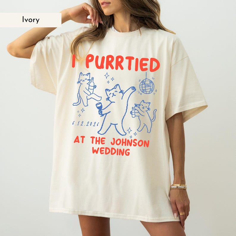 I Purrtied Custom Wedding Top - Personalized Dancing Cats Disco Ball Party Reception Graphic