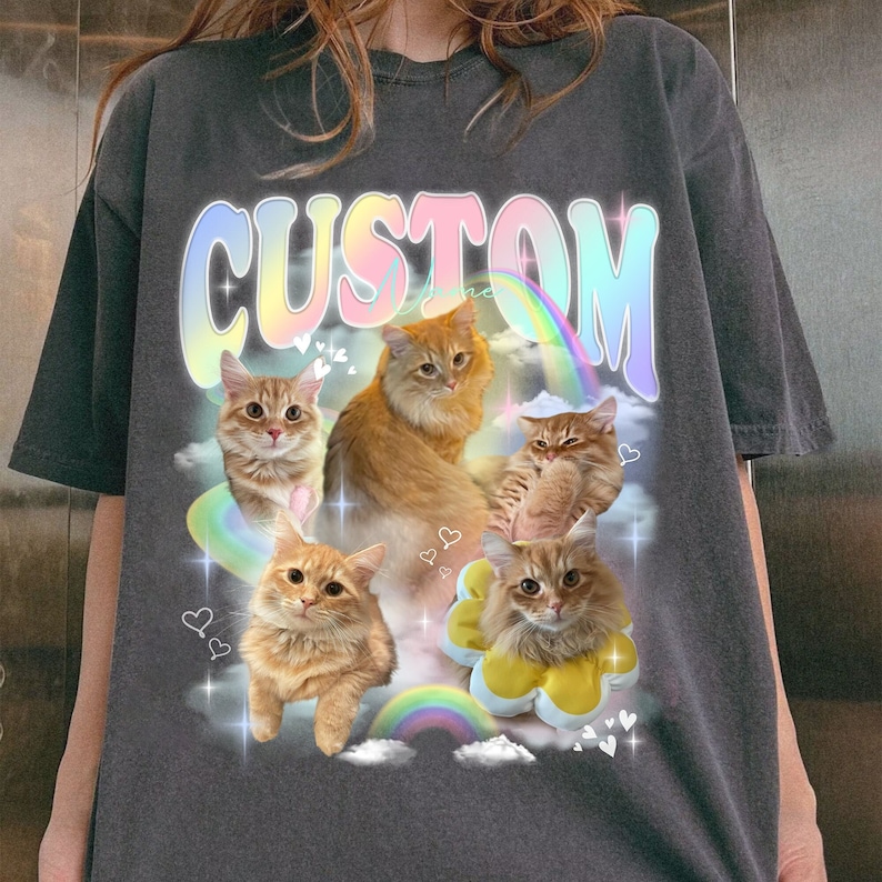 Custom Pet Photo Personalized Retro Rainbow Pet Lovers Merch Apparel Top