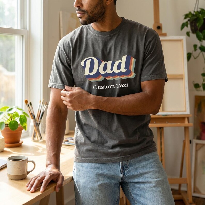 Retro Groovy Dad Custom Text Top - Personalized Father's Day Gift 70s Drop Shadow Graphic