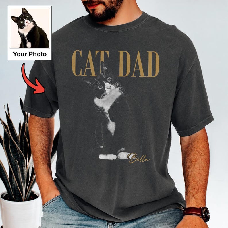 Custom Cat Dad Photo Personalized Pet Name Retro Vintage Animal Lover Gift Top