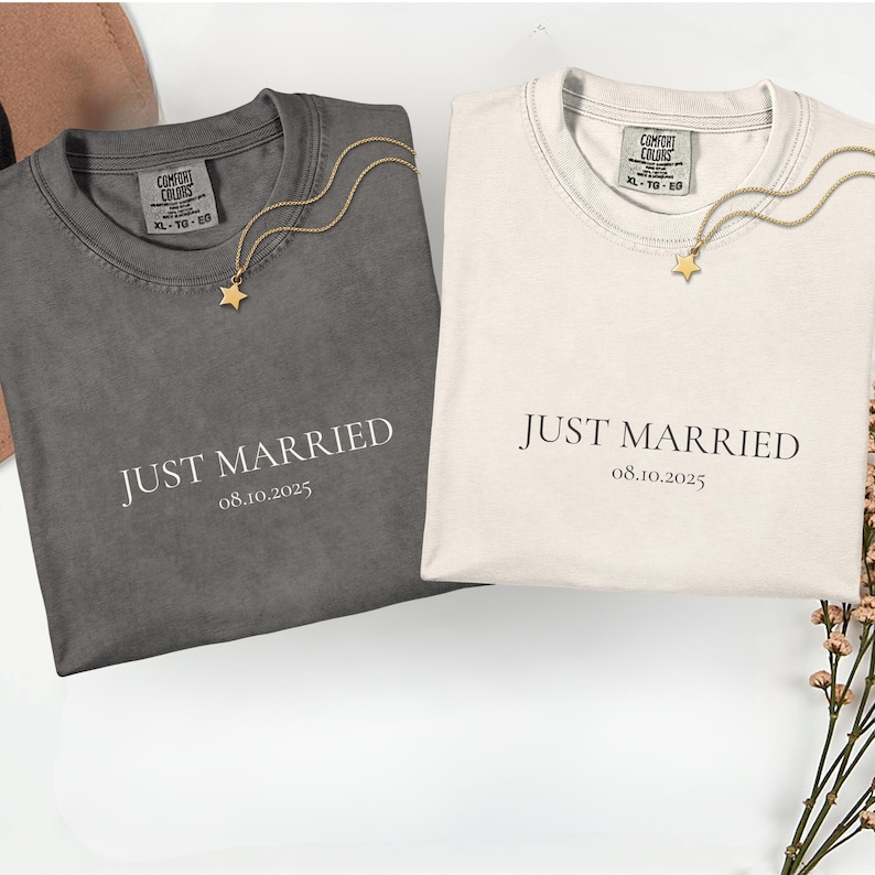 Just Married Personalized Names - Matching Honeymoon Couple - Newlywed Wedding Gift