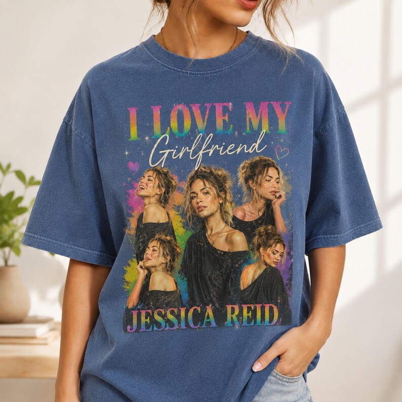 I Love My Girlfriend Jessica Reid Custom Photo Collage Rainbow Retro Romantic Gift Top