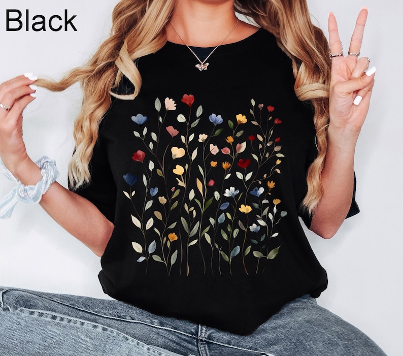 Colorful Wildflower Garden Botanical Aesthetic Vintage Meadow Nature Illustration Apparel Top