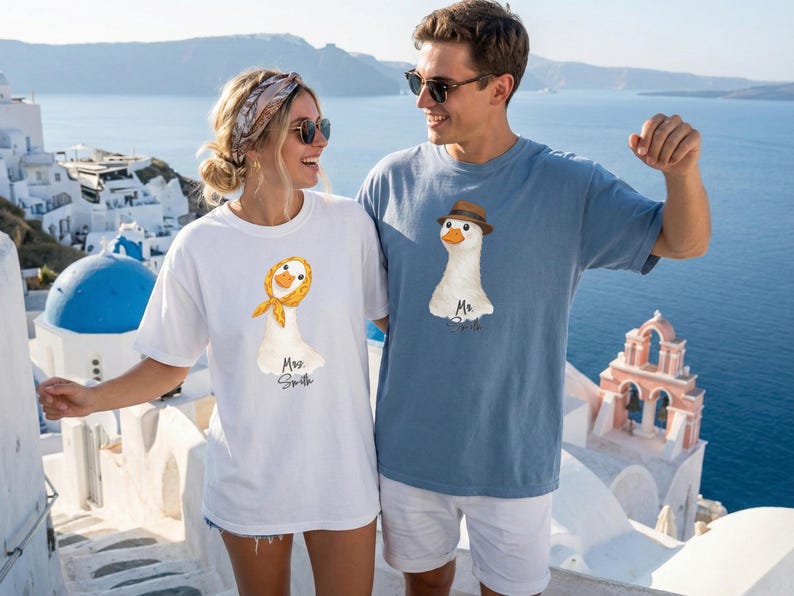 Custom Last Name Mr and Mrs Duck Top - Funny Married Couple Matching Honeymoon Gift Apparel