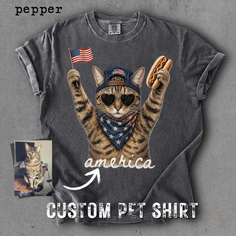 Custom Pet 4th of July Cat Dog American Flag Hot Dog Patriotic Photo Gift