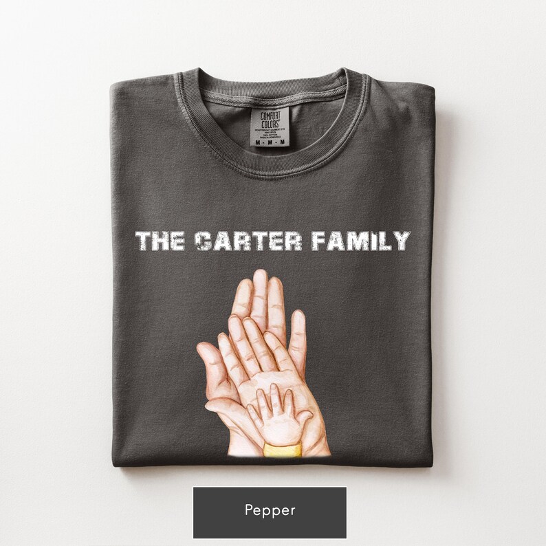Custom Family Name Holding Hands Top - Personalized Distressed Lettering Watercolor Graphic