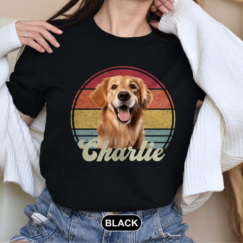 Personalized Golden Retriever Pet Portrait Custom Name Dog Lover Gift Retro Style