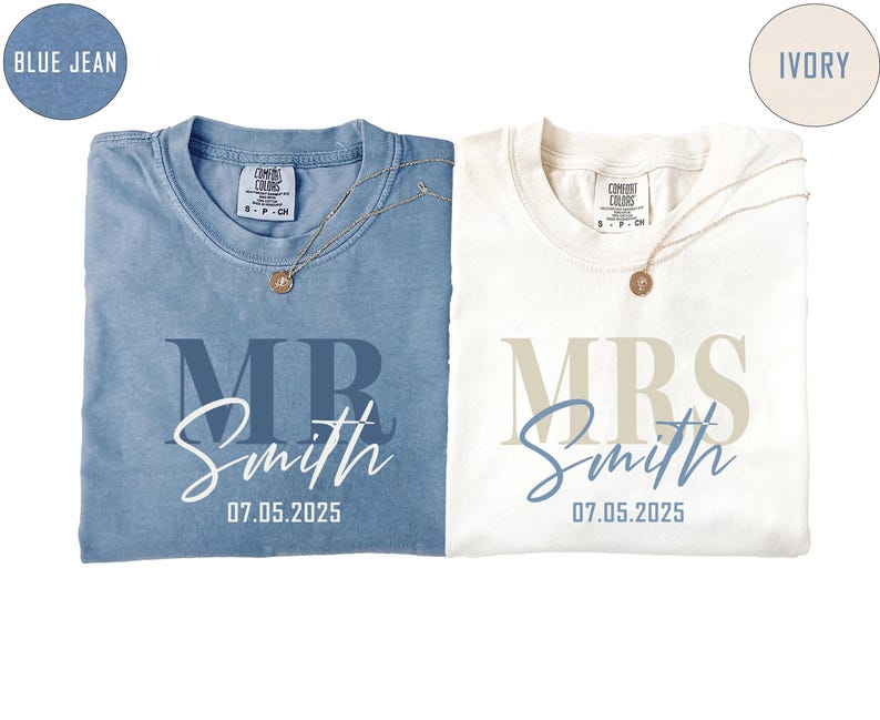 Mr and Mrs Custom Wedding Date -Matching Honeymoon Gift - Bridal Party - Couple Wedding Morning