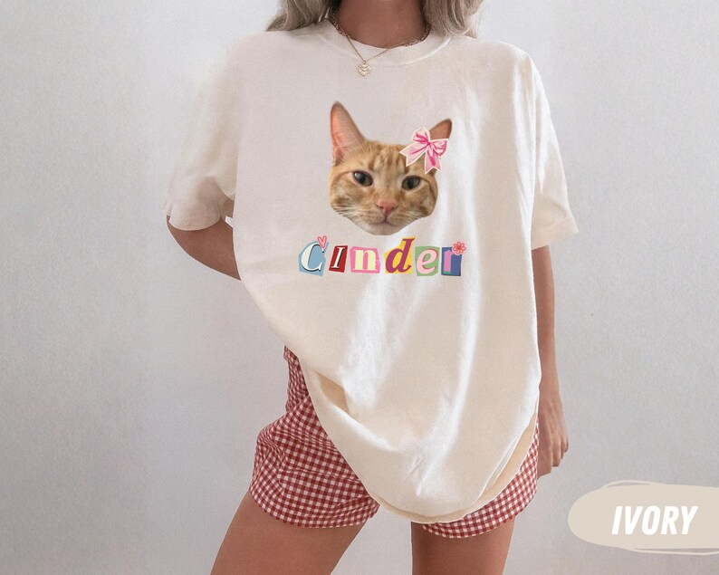 Custom Cat Photo Name Cute Bow Collage Letters Animal Lover Apparel Top