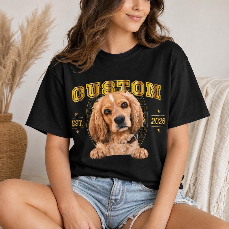 Custom Pet Portrait Photo Name Vintage Varsity Design Animal Lover Apparel Top