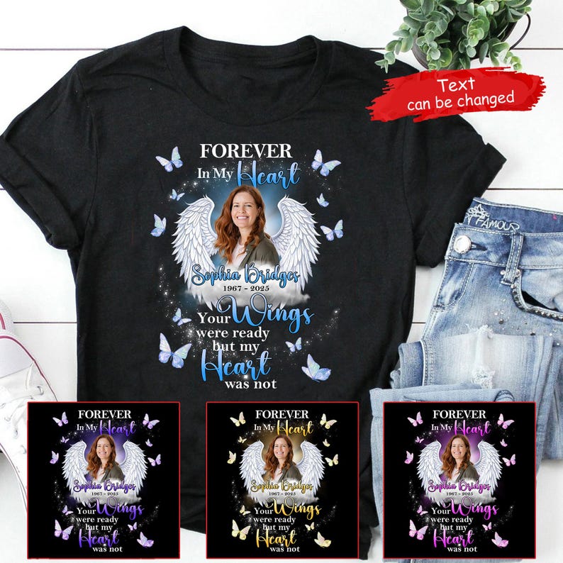 Personalized Memorial Wings - Forever In My Heart Photo - Name & Date
