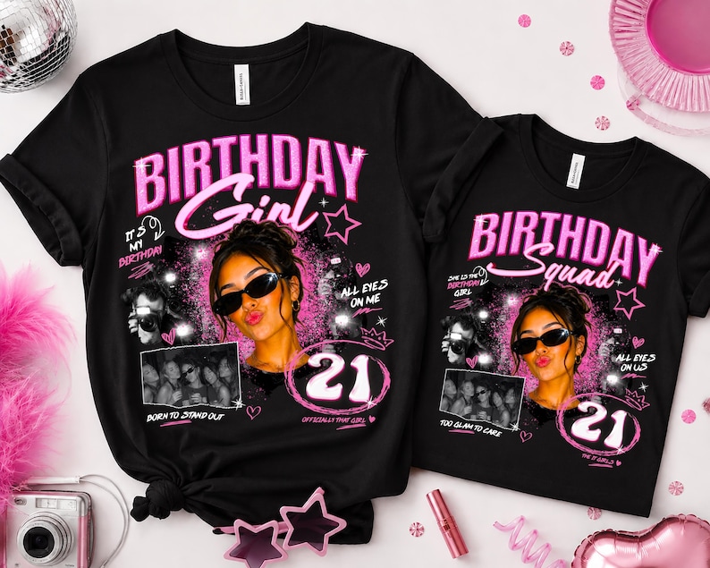 Custom Photo Birthday Squad - Y2K Bday Girl Matching - Personalized Group
