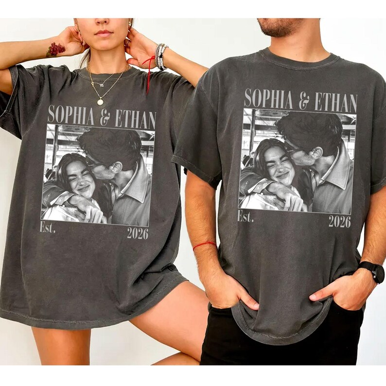 Custom Couple Photo Personalized Established Date Retro Anniversary Merch Apparel Top