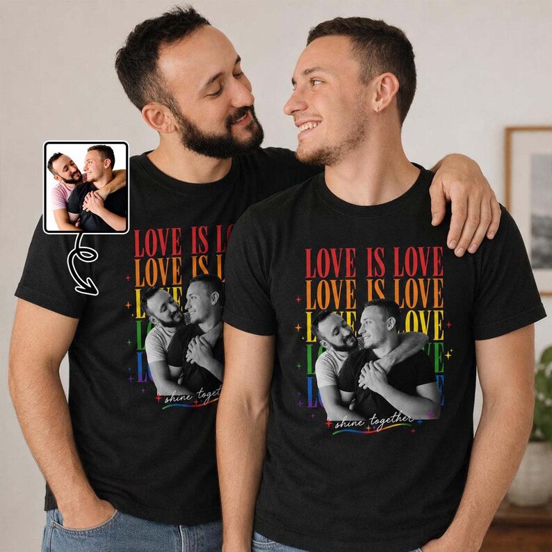 Custom Photo Love Is Love Photo - Pride Month Couple - LGBTQ Matching - Rainbow Gift