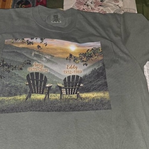 I asked for personalized t-shirt featuring an image that I had for a while in my gallery. I wanted to add my parents names with year of birth and passing onto the image. I was not disappointed.