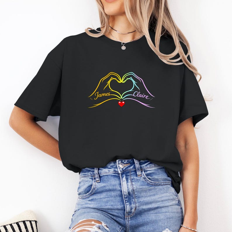 Personalized Couple Hands Heart - LGBTQ Matching Names - Gay & Lesbian Anniversary Gift