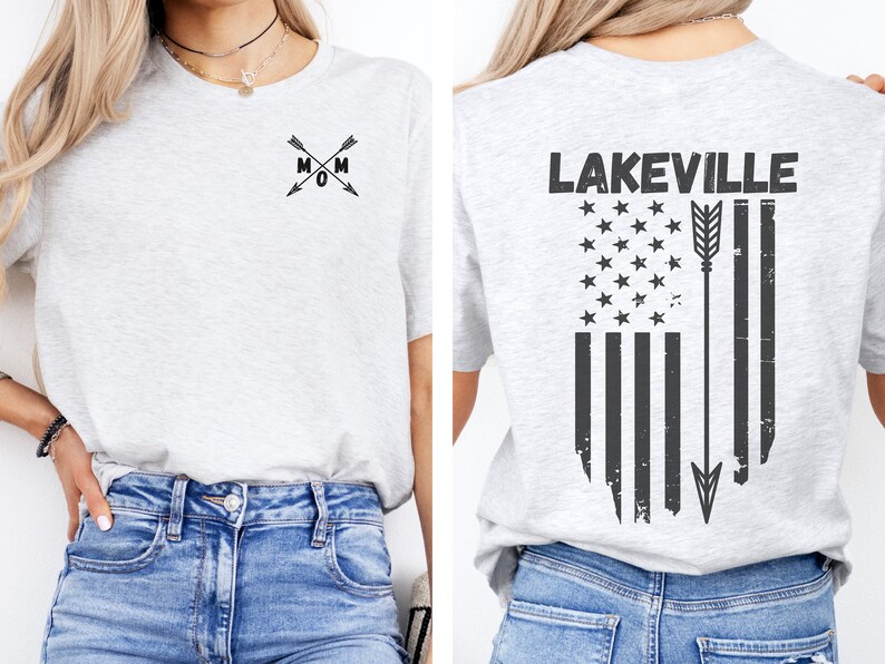 Custom Lakeville American Flag Mom Distressed USA Retro Arrow Hometown Apparel Top