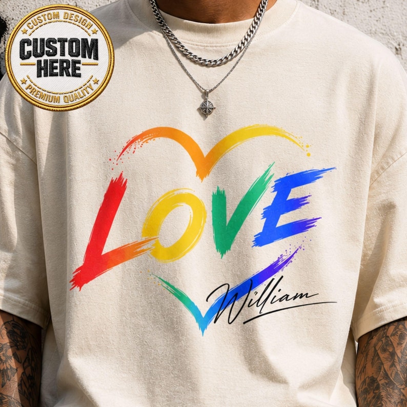 Custom Name Rainbow Love Heart Pullover - Personalized LGBTQ Pride Apparel